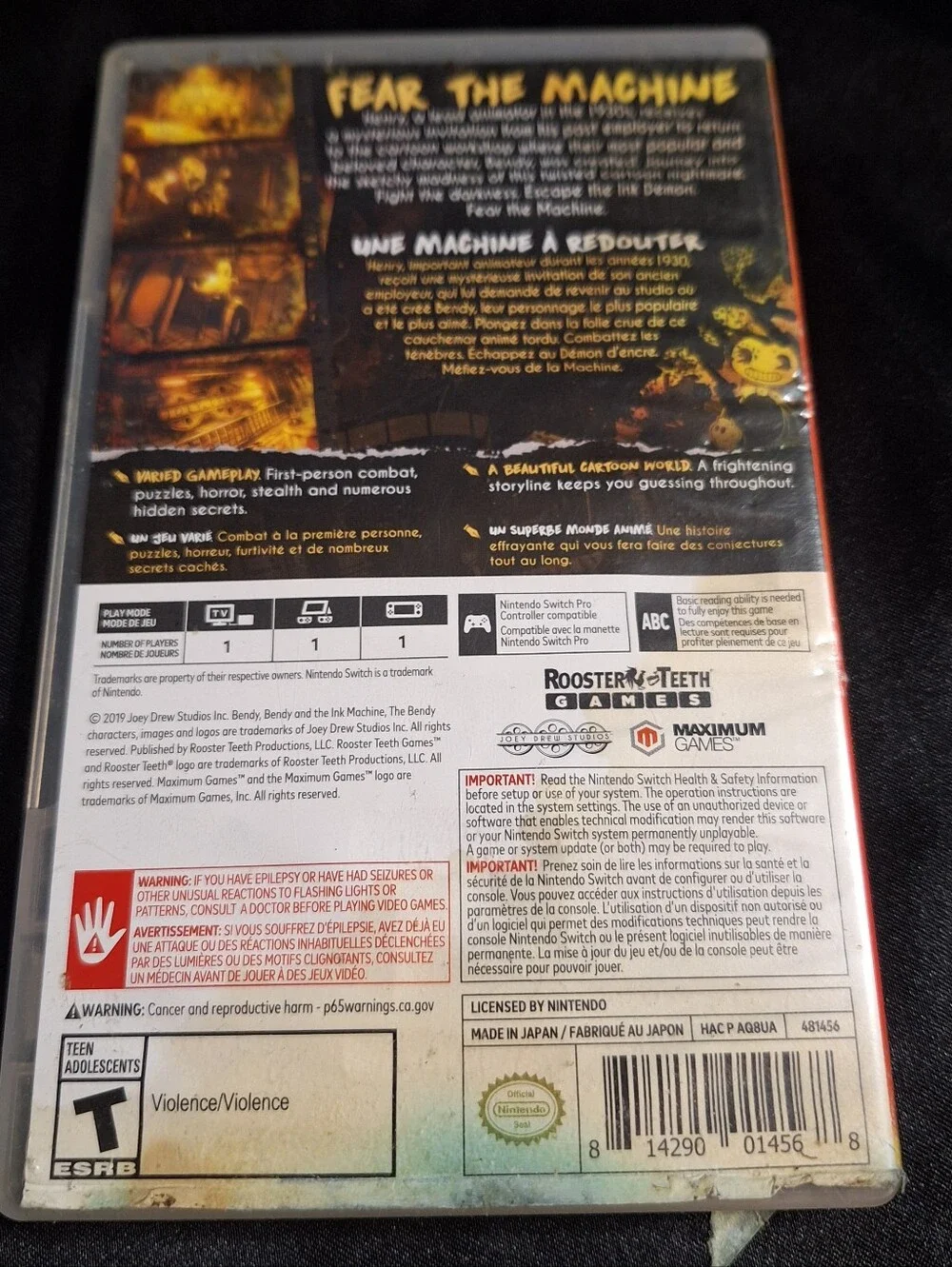 Bendy and the Ink Machine Nintendo Switch Game~Rated T For Teen~No Book